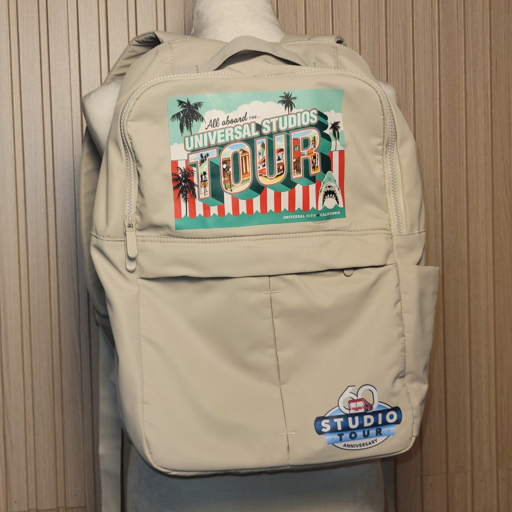 Universal Studios 60th Anniversary Studio Tour Backpack Tan Hollywood Jaws Tram